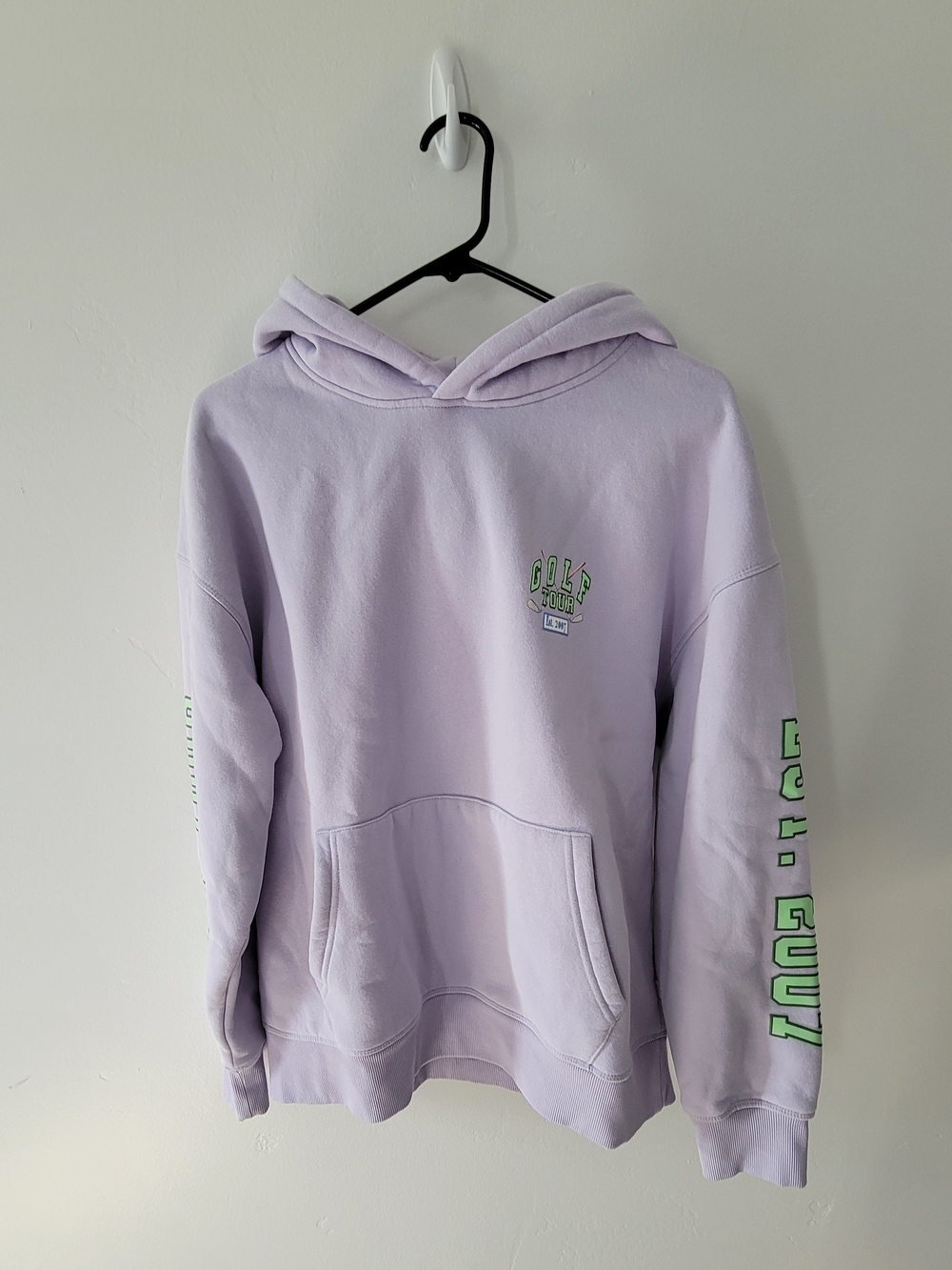 Cotton On Lilac Hoodie with Green Sleeve Lettering